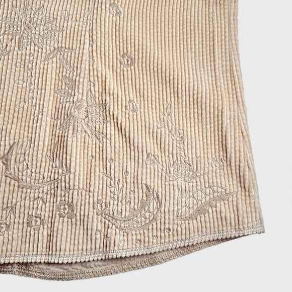 J.Jill Womens Medium Khaki Sand Corduroy Embroidered Floral Button Down Jacket - Picture 4 of 13